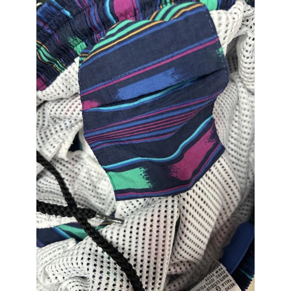 Pacific Scene Swim Trunks Mens Large Blue Multicolor Nylon Mesh Lined Drawstring